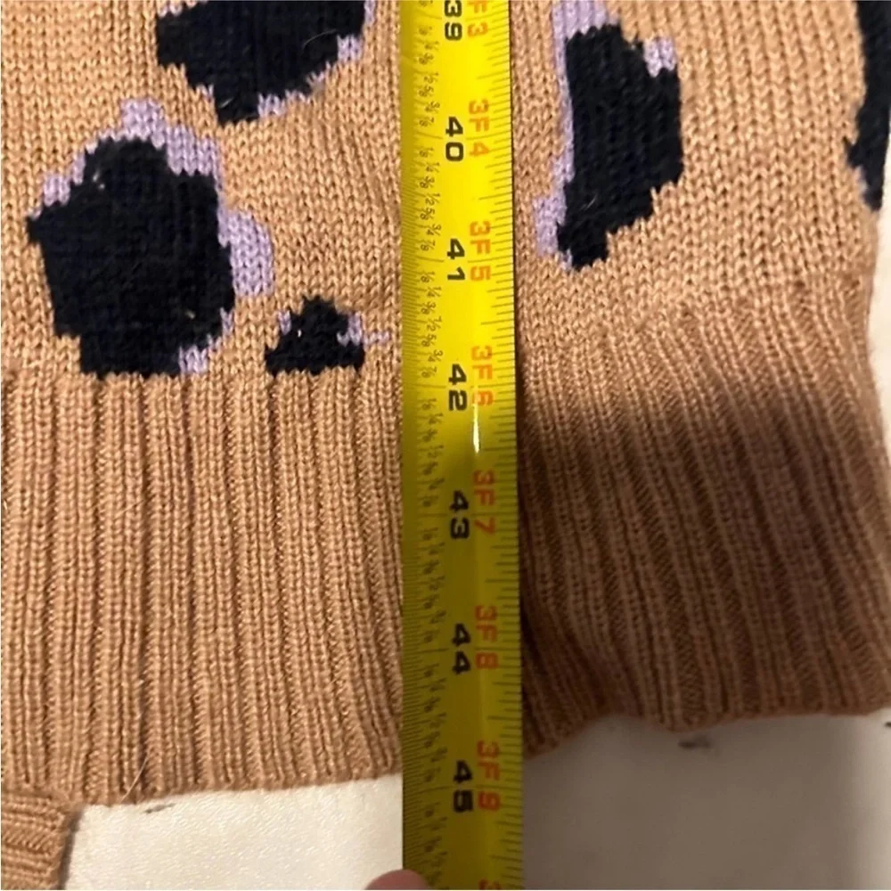 G by Giuliana Duster Cardigan Leopard Print Brown Black Knit Sweater Lilac Large